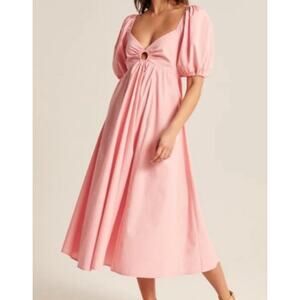Pink Abercrombie O-Ring Puff Sleeve Midi Dress S